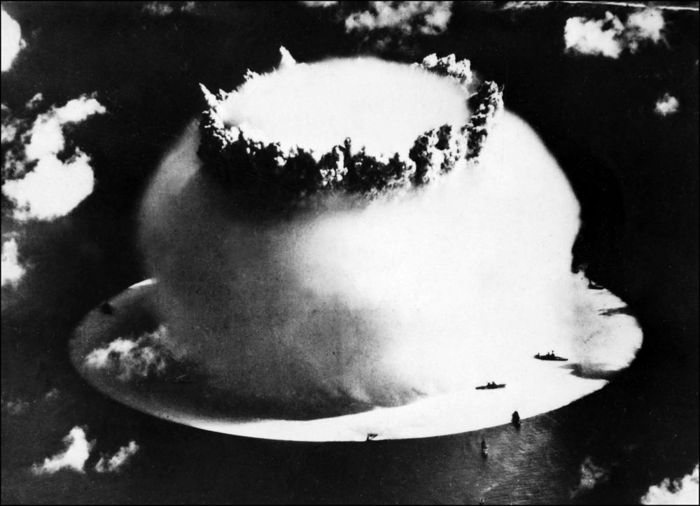 This file photo taken on July 1946 shows the mushroom cloud forming after an atomic bomb explosion during nuclear tests carried out by the US military on Bikini Atoll in the Pacific Ocean. - AFP