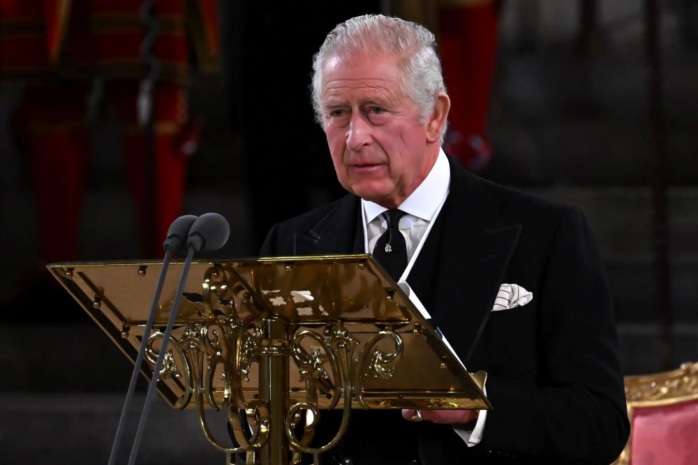 LONDON: Britain's King Charles III speaks during the presentation of Addresses by both Houses of Parliament in Westminster Hall, inside the Palace of Westminster, central London on September 12, 2022.  - AFP