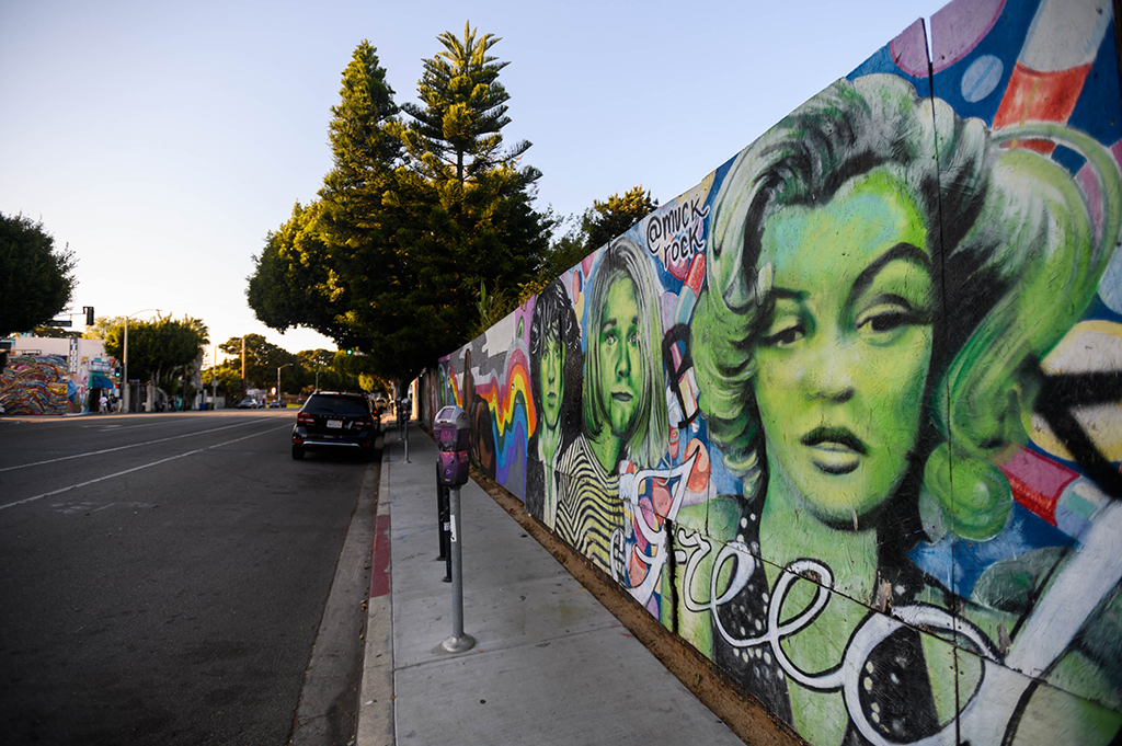 A mural of Marilyn Monroe, Kurt Cobain and Jim Morrison by Jules Muck aka @muckrock is seen in Venice in Los Angeles, California. - AFP