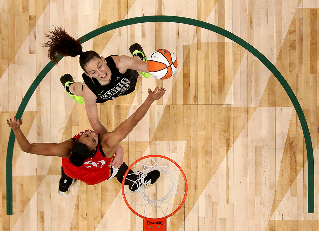 SEATTLE: Breanna Stewart #30 of the Seattle Storm shoots against Kiah Stokes #41 of the Las Vegas Aces during the fourth quarter in Game Four of the 2022 WNBA Playoffs semifinals in this file photo.- AFP