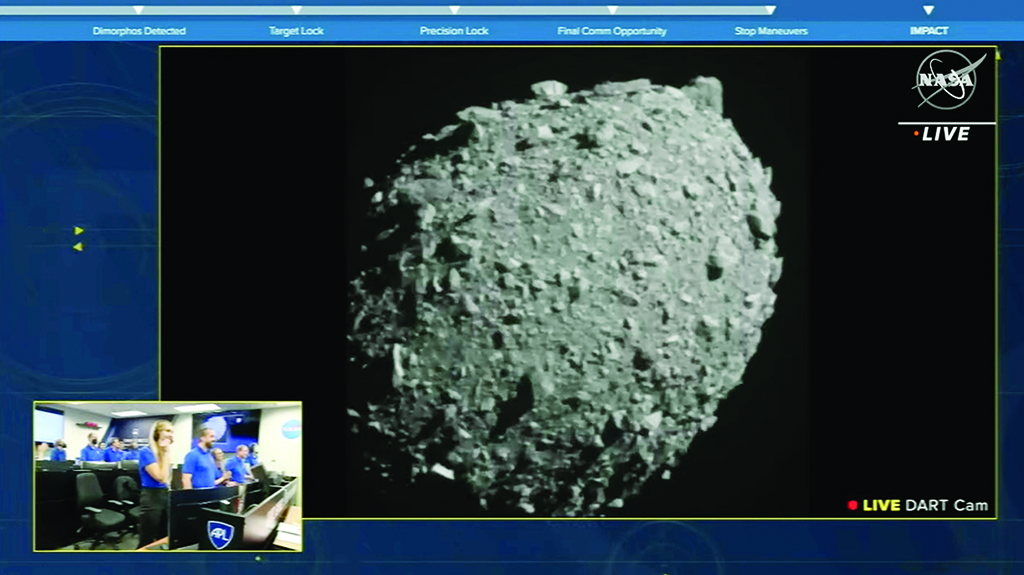 LAUREL, Maryland: This screengrab made from NASA live feed on Sept 26, 2022 shows Dimorphos just before the DART impactor made impact with the asteroid, as watched by the NASA team at DART headquarters. - AFP