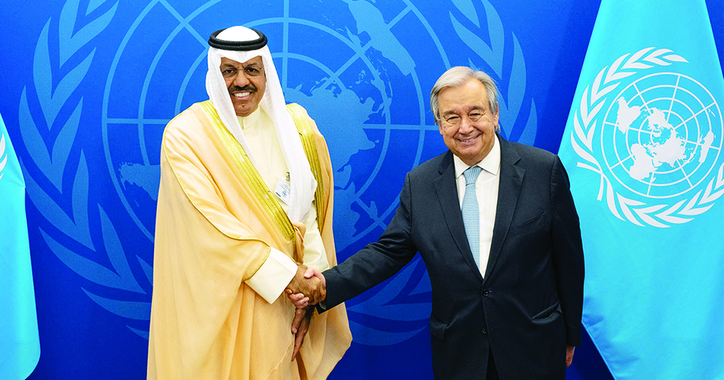 NEW YORK: HH the Prime Minister of Kuwait Sheikh Ahmad Al-Nawaf Al-Ahmad Al-Sabah meets United Nations Secretary General Antonio Guterres at the UN headquarters on Sept 18, 2022, during the 77th session of the UN General Assembly. - AFP