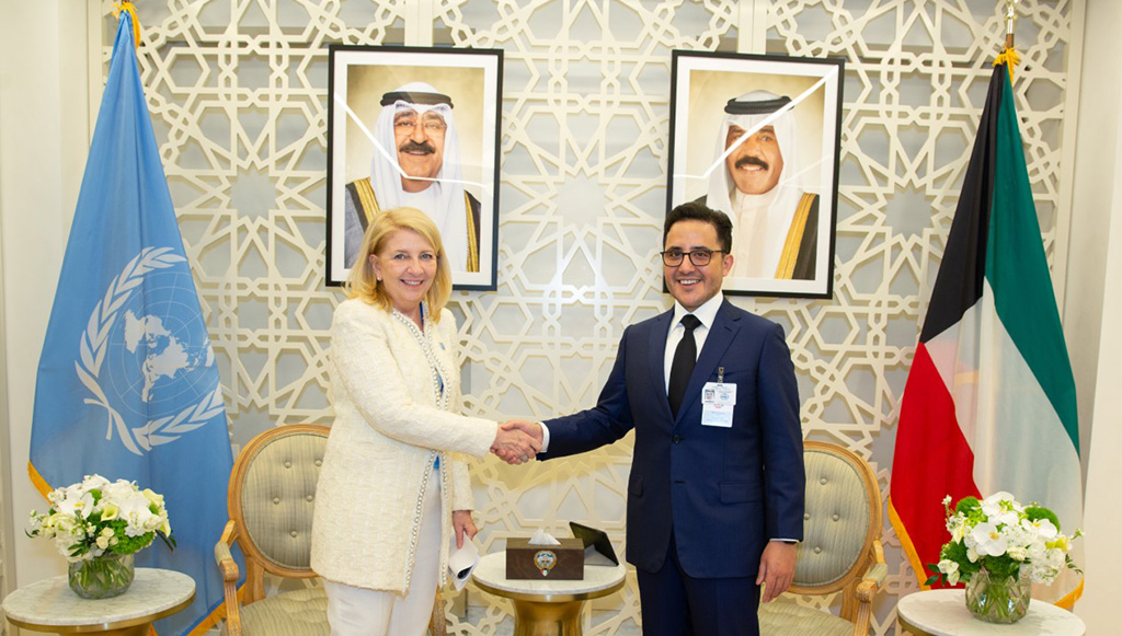 New York: Kuwait's Foreign Minister Dr Sheikh Ahmad Nasser Al-Mohammad Al-Sabah meets UNICEF Executive Director, Catherine Russell. – KUNA