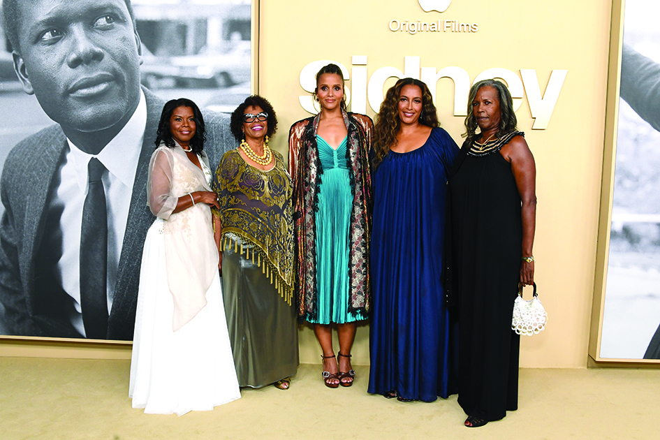 (Left to right) Sidney Poitier, Sherri Poitier, Beverly Poitier-Henderson, Sydney Tamiia Poitier, Anika Poitier and Pamela Poitier attend the premiere of Apple TV +’s ‘Sidney’ at the Academy Museum of Motion Pictures in Los Angeles, California. – AFP
