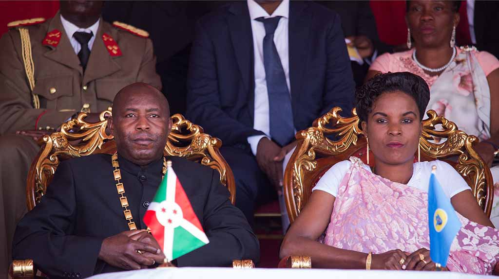 GITEGA: In this file photo, Evariste Ndayishimiye Burundi's elected President from the ruling party, the National Council for the Defense of Democracy - Forces for the Defense of Democracy (CNDD-FDD), and First Lady Angelique Ndayubaha attend the swearing-in ceremony at Ingoma stadium in Gitega, Burundi. - AFP