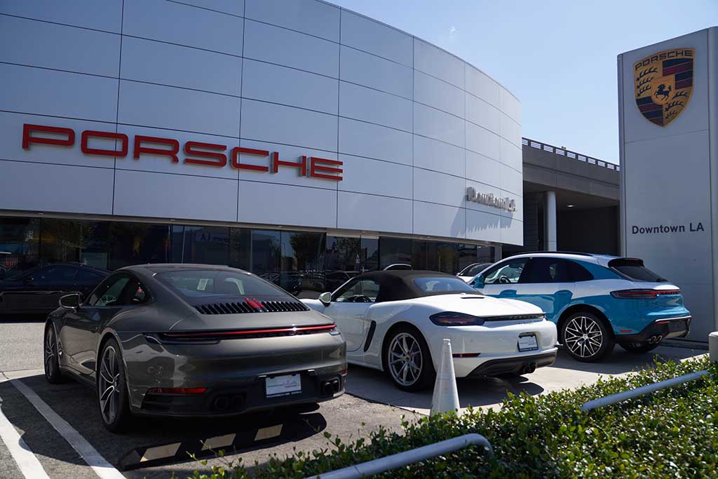 LOS ANGELES: Porsche Downtown LA auto dealership in Los Angeles, California. Parent company Volkswagen AG has set shares of Porsche to begin trading on the Frankfurt Stock Exchange on September 29. -- AFP