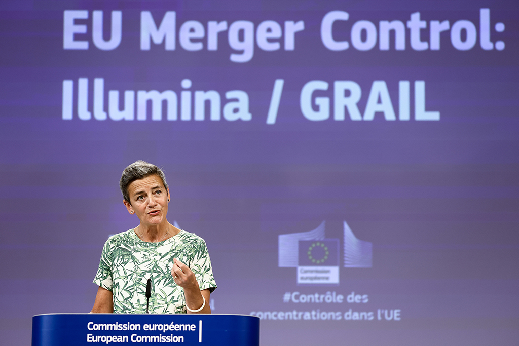 BRUSSELS: EU antitrust chief Margrethe Vestager gives a press conference in Brussels in this file photo.—AFP