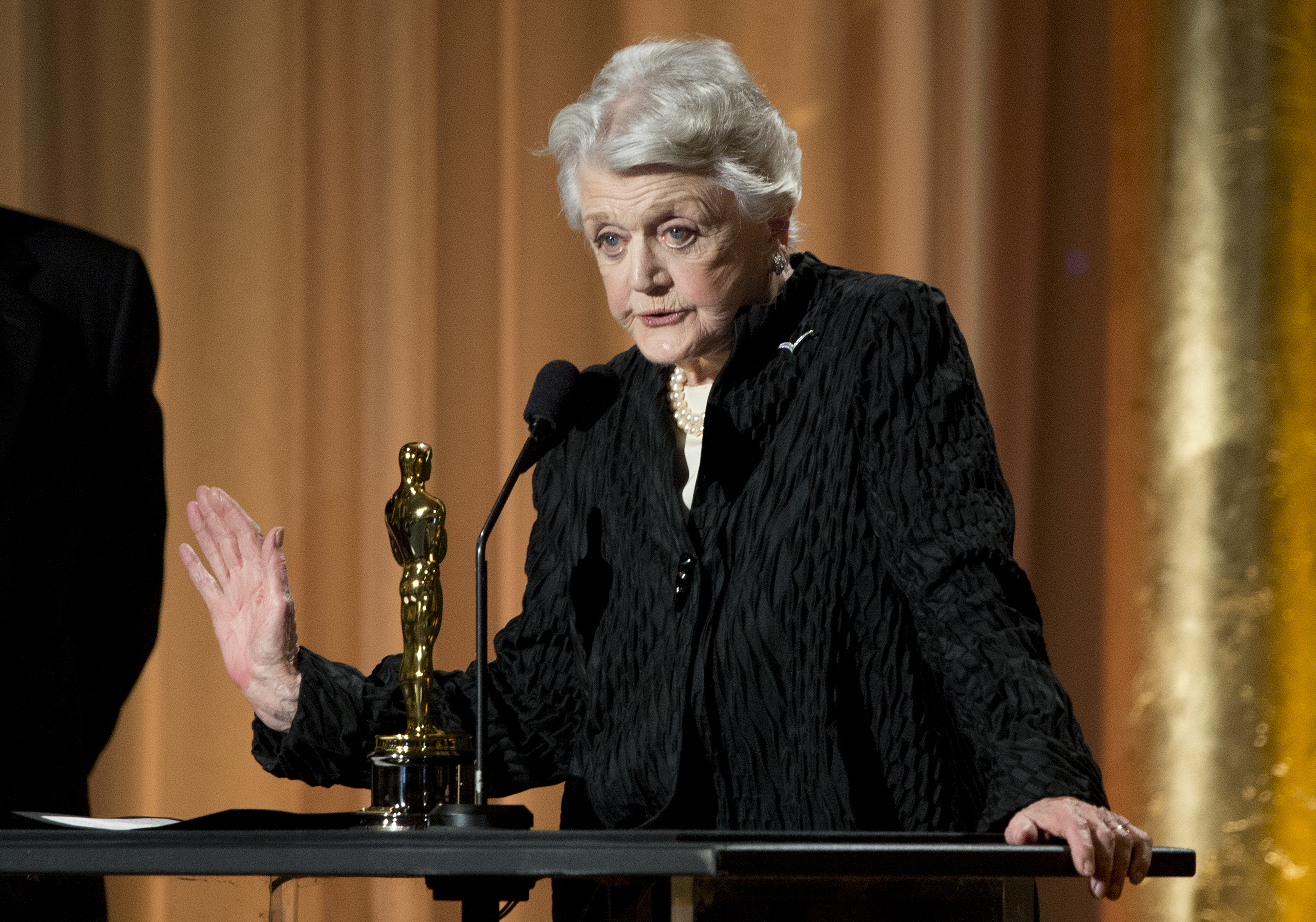 In this file photo Honoree Angela Lansbury accept her award on stage during the 2013 Governors Awards, presented by the American Academy of Motion Picture Arts and Sciences (AMPAS), at the Grand Ballroom of the Hollywood and Highland Center in Hollywood, California.—AFP n