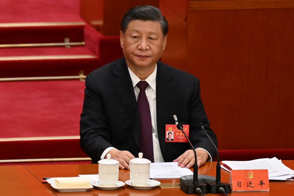 BEIJING: China's President Xi Jinping attends the closing ceremony of the 20th Chinese Communist Party's Congress at the Great Hall of the People in Beijing on October 22, 2022. - AFP