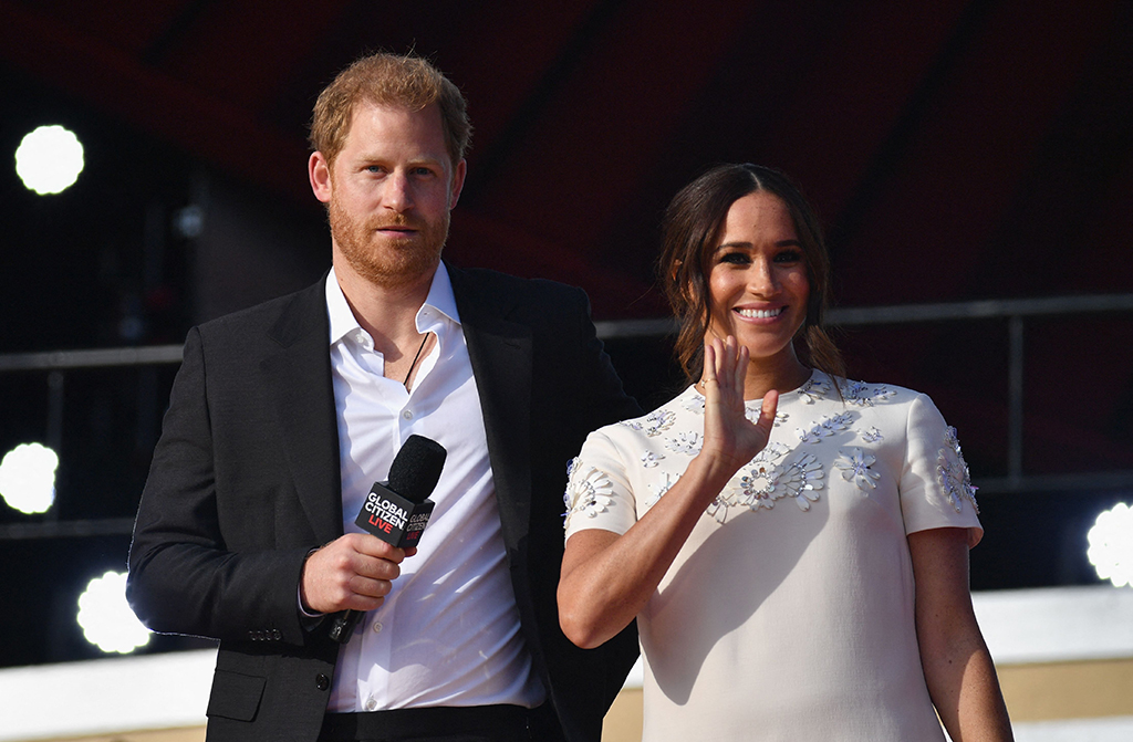 Britain's Prince Harry and Meghan Markle, Duchess of Sussex, speak during the 2021 Global Citizen Live festival at the Great Lawn, Central Park in New York City. – AFP photos