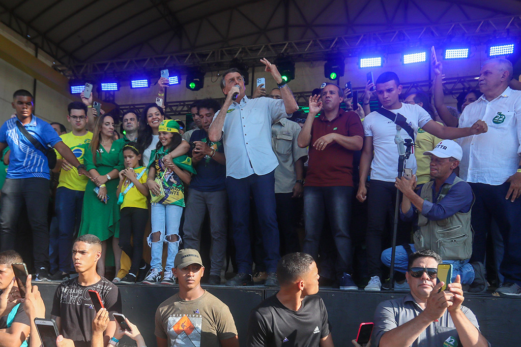 FORTALEZA, Brazil: Brazilian President and presidential candidate Jair Bolsonaro speaks to his supporters during a rally in Fortaleza, Ceara state, Brazil. – AFP