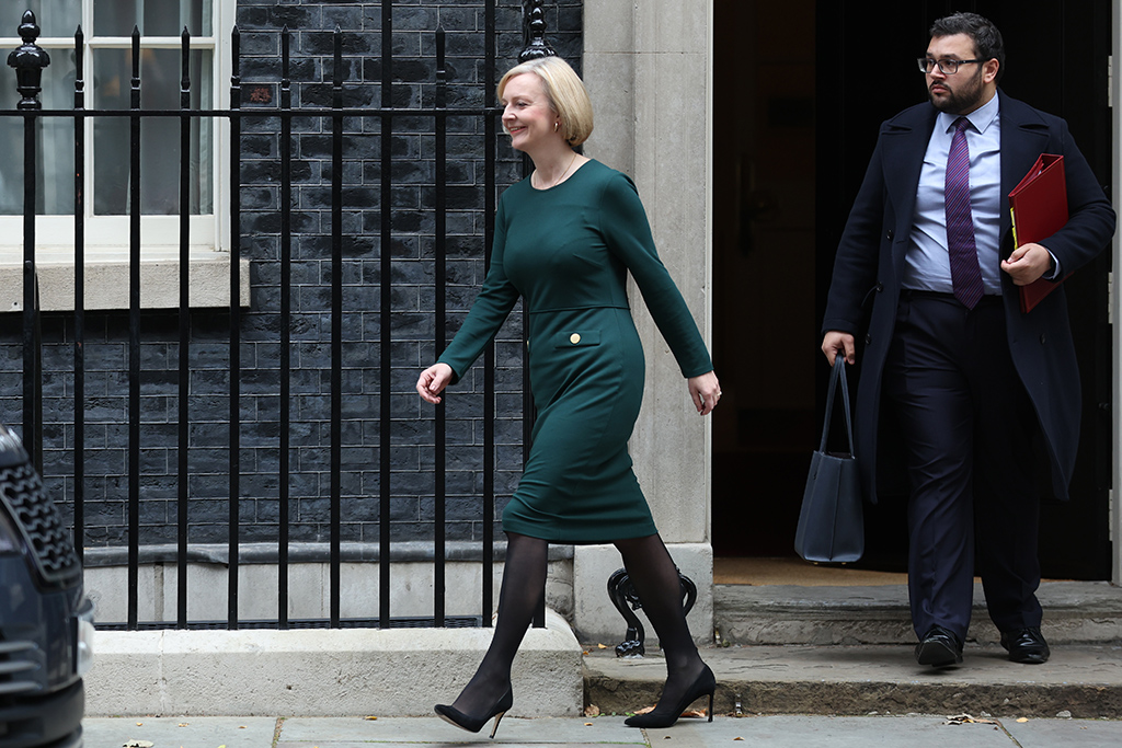 LONDON, United Kingdom: Britain's Prime Minister Liz Truss leaves from 10 Downing Street in central London on October 12, 2022, for the House of Commons to take part in Prime Minister's Questions (PMQs). – AFP