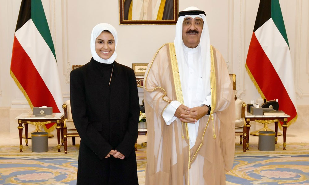 His Highness the Deputy Amir and Crown Prince Sheikh Mishal Al-Ahmad Al-Jaber Al-Sabah receives Lama Al-Oraiman