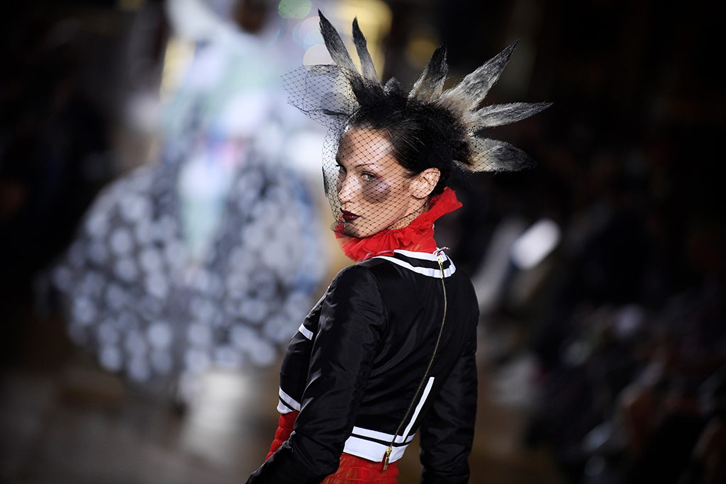 US model Bella Hadid presents a creation for Thom Browne during the Spring-Summer 2023 fashion show as part of the Paris Womenswear Fashion Week, in Paris, on October 3, 2022. – AFP photos
