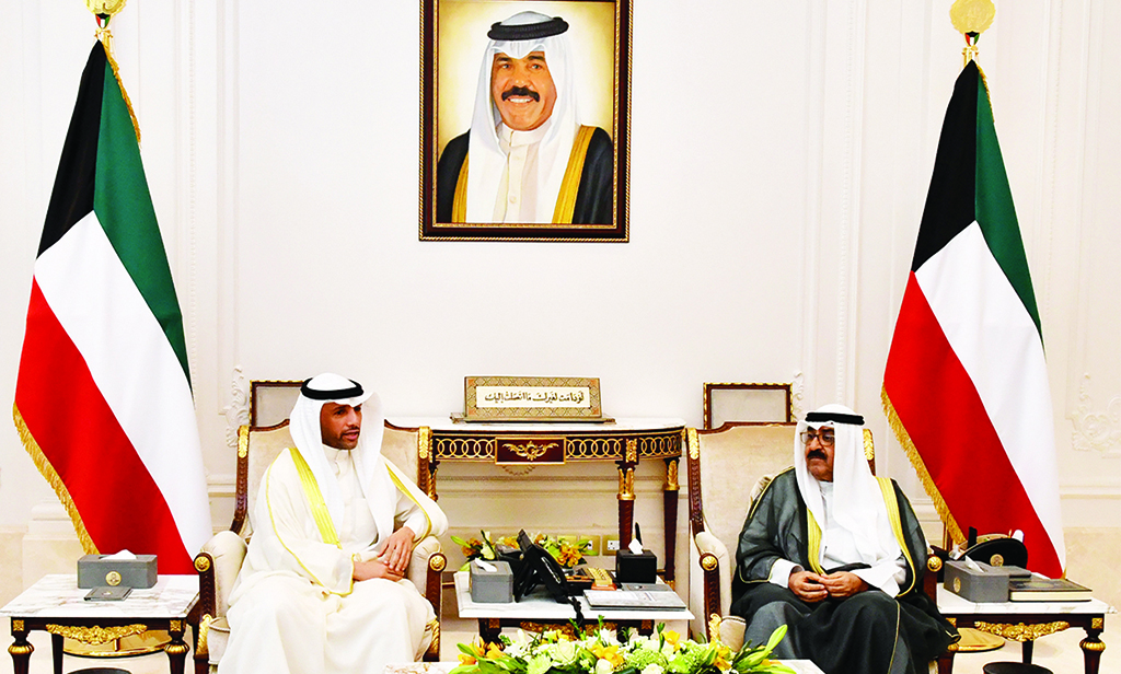 KUWAIT: HH the Crown Prince Sheikh Mishal Al-Ahmad Al-Jaber Al-Sabah meets Marzouq Al-Ghanem on Oct 3, 2022.