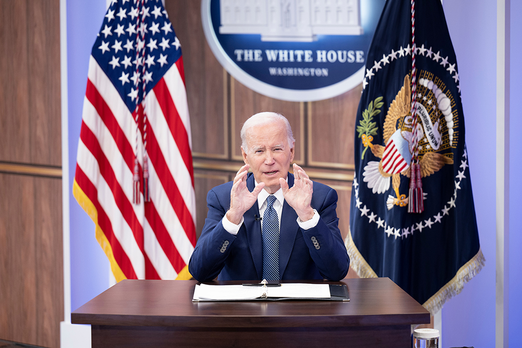 WASHINGTON: US President Joe Biden delivers virtual remarks at the Summit on Fire Prevention and Control from the South Court Auditorium of the White House on Oct 11, 2022. - AFP