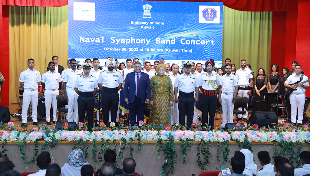 KUWAIT: Indian Ambassador Sibi George poses for a photo with Indian naval band members.