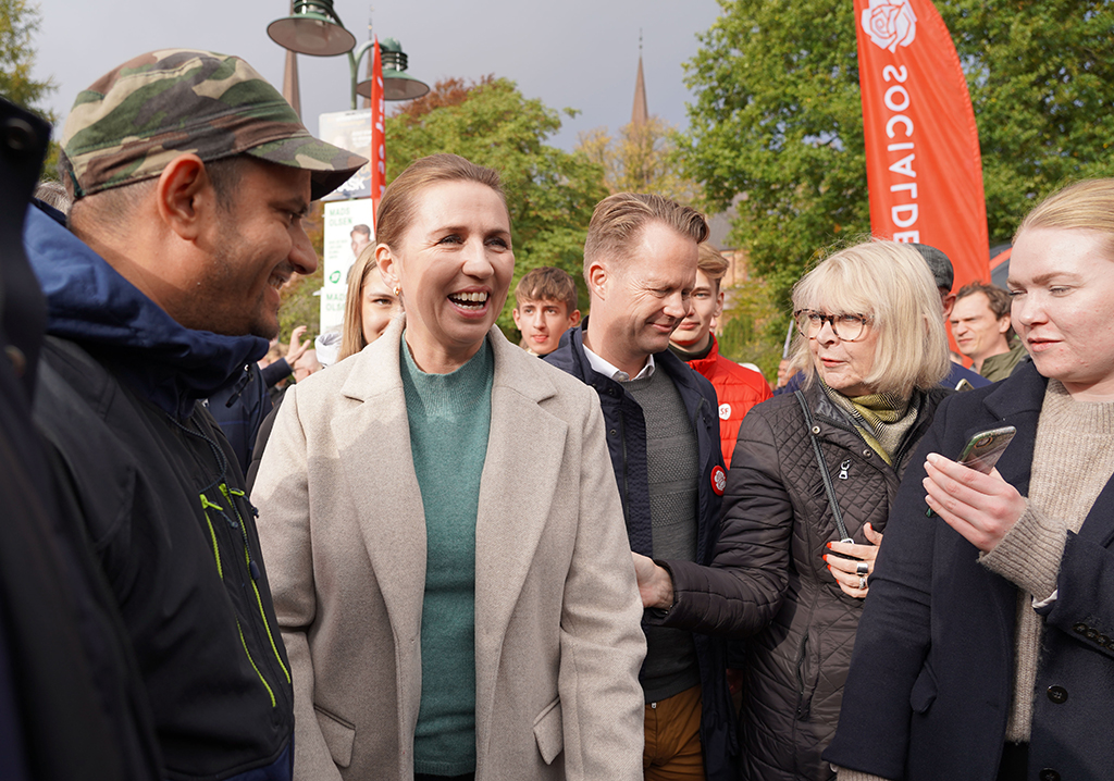 ROSKILDE, Denmark: Mette Frederiksen (C), Danish Prime Minister and leader of the Social Democrats, meets voters as she campaigns in Roskilde, Denmark. – AFP