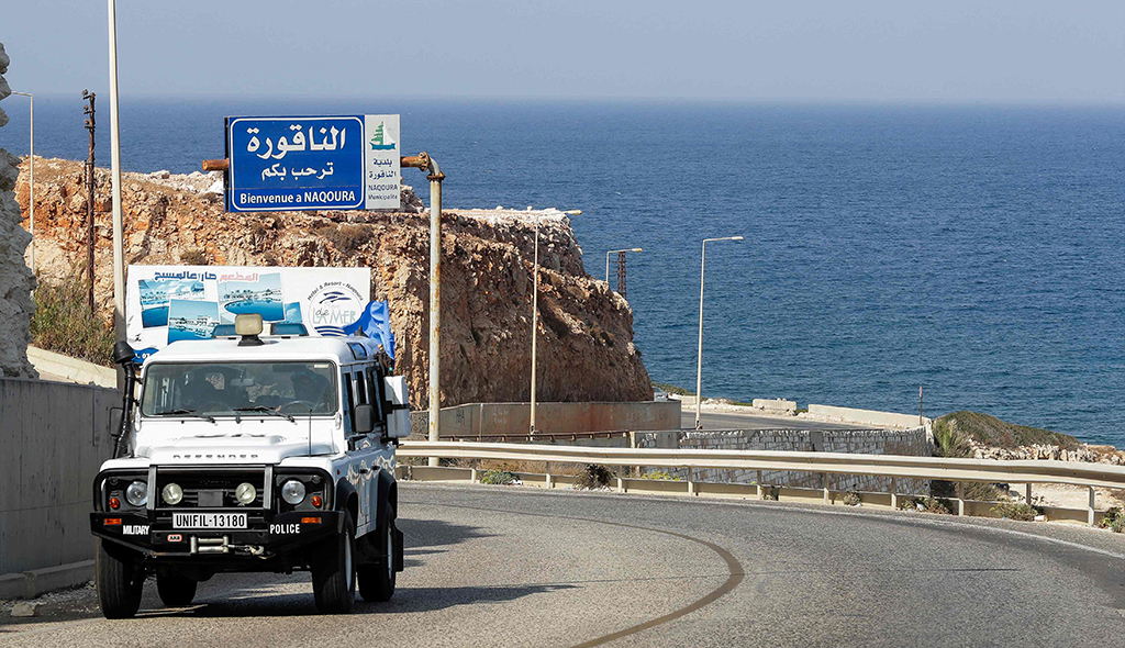 NAQURA, Lebanon: A United Nations peacekeeping force (UNIFIL) vehicle drives on the coastal road to Naqura, the southernmost Lebanese town by the border with the Zionist entity, on Oct 3, 2022. – AFP