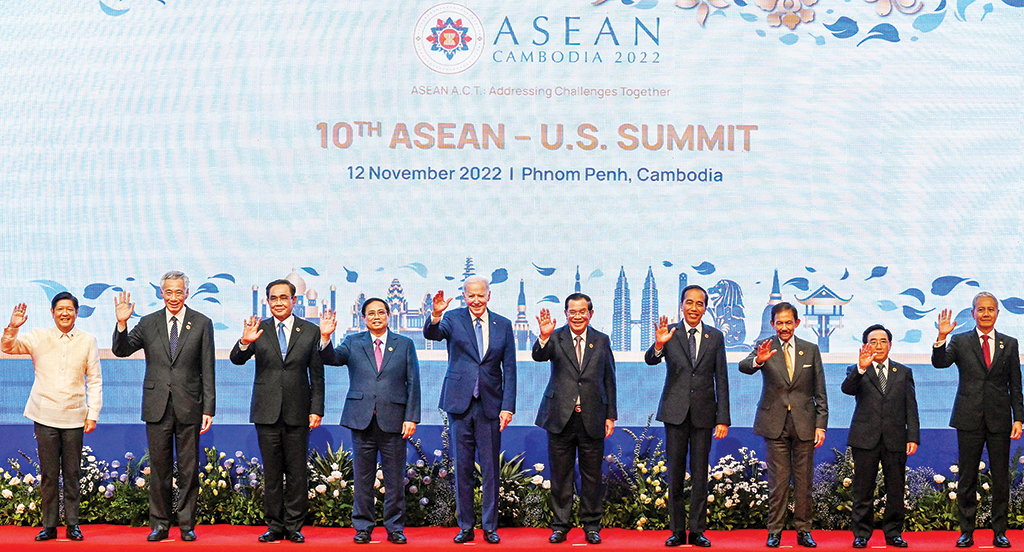 PHNOM PENH, Cambodia: (Left to right) Philippines' President Ferdinand Marcos Jr, Singapore's Prime Minister Lee Hsien Loong, Thailand's Prayut Chan-O-Cha, Vietnam's Prime Minister Pham Minh Chinh, US President Joe Biden, Cambodia's Prime Minister Hun Sen, Indonesia's President Joko Widodo, Sultan of Brunei Hassanal Bolkiah, Laos' Prime Minister Phankham Viphavanh and Malaysia's lower house speaker Azhar Azizan Harun pose for pictures during the ASEAN-US summit as part of the 40th and 41st Association of Southeast Asian Nations (ASEAN) Summits in Phnom Penh on November 12, 2022. - AFP