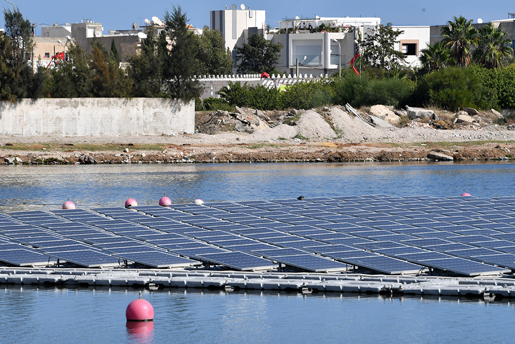 LE KRAM, Tunisia: A view of solar panels in a water reservoir in Le Kram, on the eastern edge of Tunisia's capital Tunis. – AFP