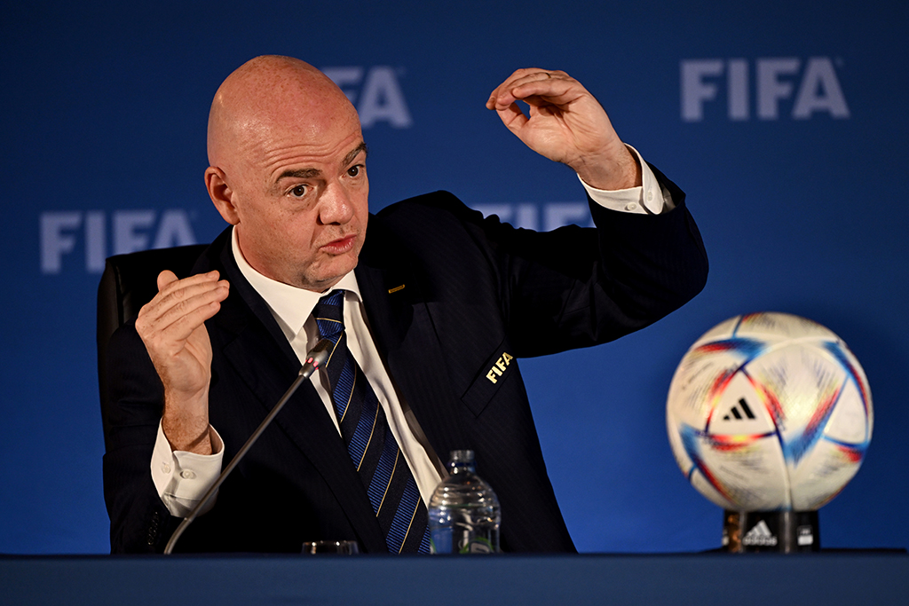 AUCKLAND: Gianni Infantino, president of football’s world governing body FIFA, attends a press conference following the FIFA Council meeting in Auckland.- AFP