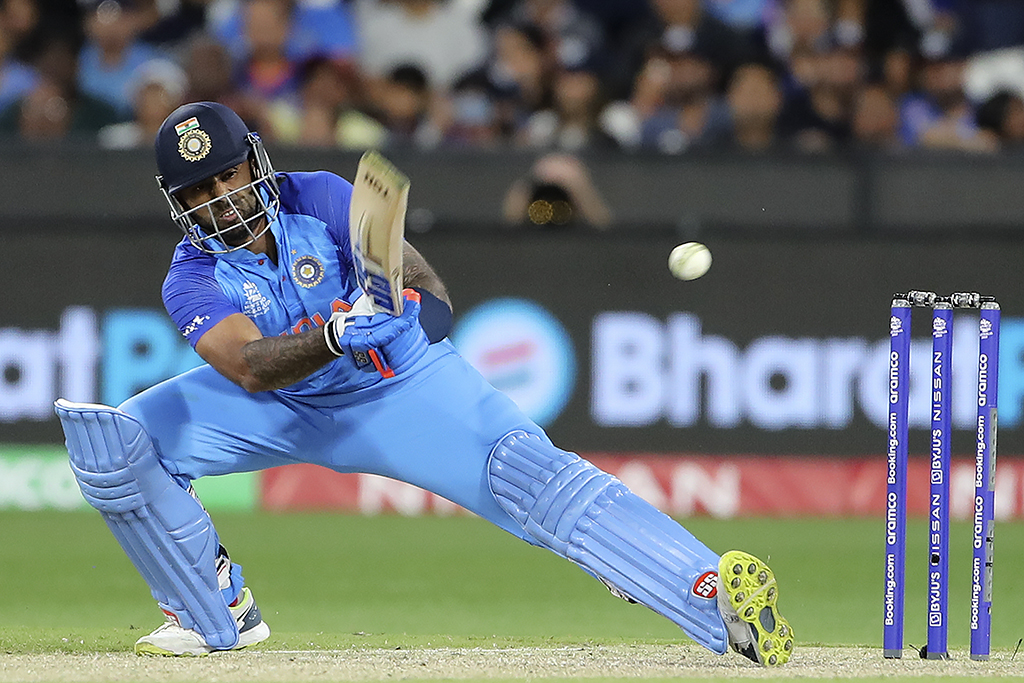 MELBOURNE: India’s Suryakumar Yadav plays a shot for six runs during the ICC men’s Twenty20 World Cup 2022 cricket match between India and Zimbabwe on November 6, 2022.- AFP