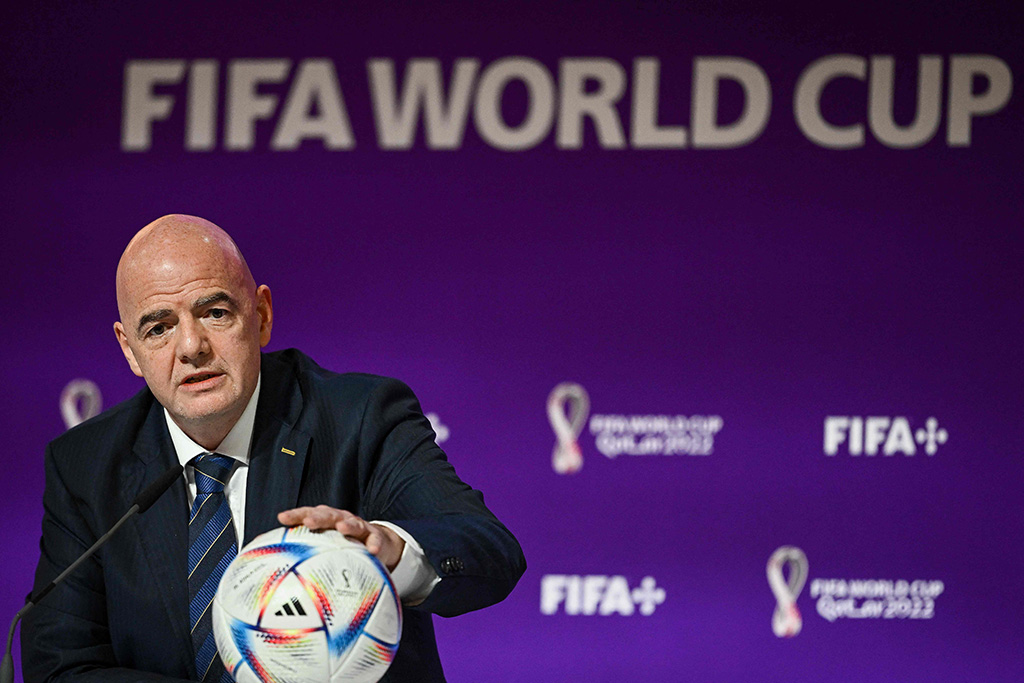 DOHA: FIFA President Gianni Infantino speaks during a press conference at the Qatar National Convention Center on Nov 19, 2022, ahead of the Qatar 2022 World Cup. – AFP
