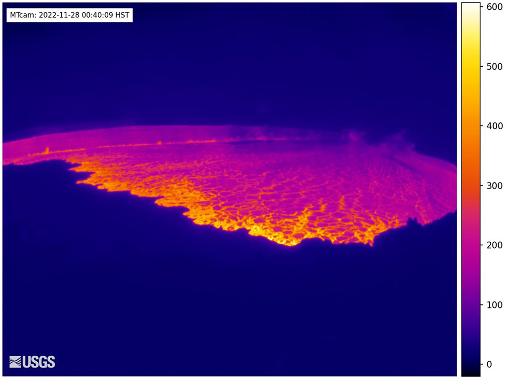 This webcam image released on Nov 28, 2022 the lava in the summit caldera of Mauna Loa in Hawaii, which is erupting for the first time in nearly 40 years. — AFP