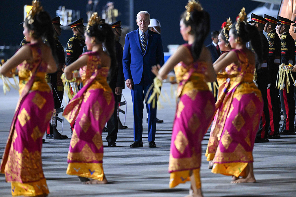 DENPASAR, Indonesia: US President Joe Biden disembarks from Air Force One upon arrival on the resort island of Bali on Nov 13, 2022. – AFP