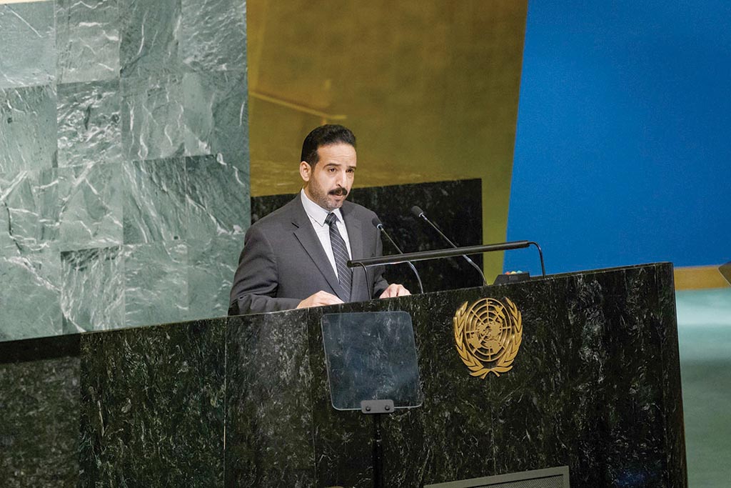 NEW YORK: Counselor at Kuwait's permanent UN mission Abdulaziz Al-Ajmi addresses the UN General Assembly. - KUNA