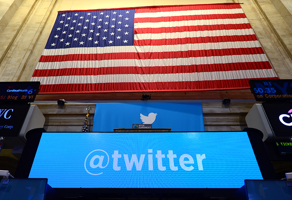 NEW YORK: In this file photo, the Twitter logo at the New York Stock Exchange (NYSE) in New York. – AFP