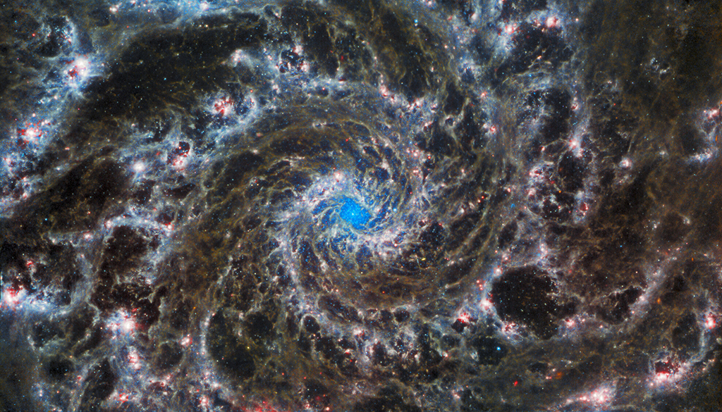 This file photo of a composite picture released by NASA/ESA from the James Webb Space Telescope and the Hubble Space Telescope shows the heart of M74, otherwise known as the Phantom Galaxy.— AFP photos