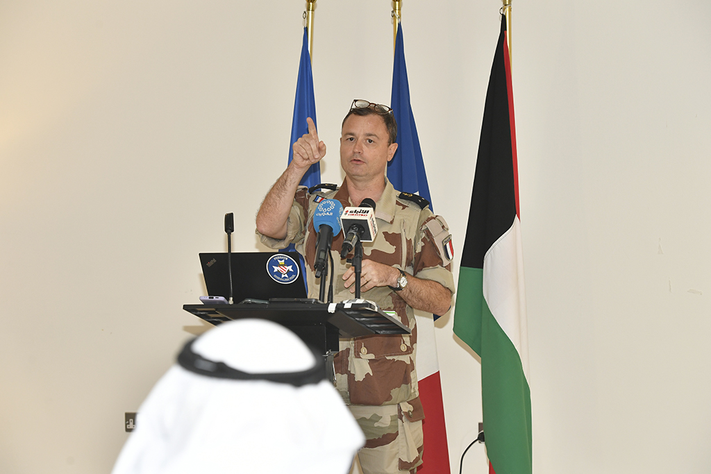 Admiral Commander of the French Forces in the Indian Ocean and the United Arab Emirates, Emmanuel Slaars, during his speech