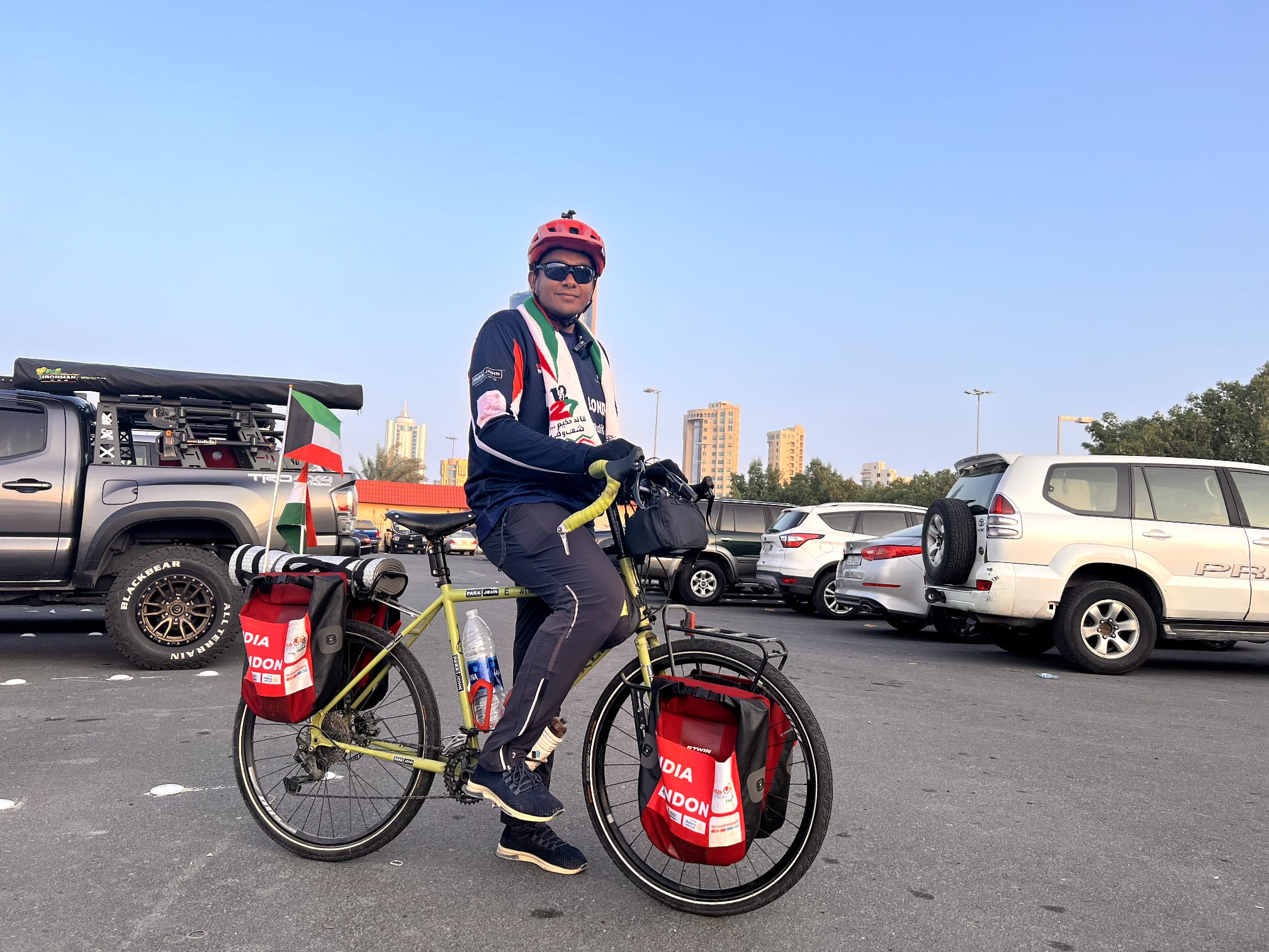 Fayis Asraf Ali, arrives in Kuwait on Saturday as part of a solo cycle expedition from India to London. n