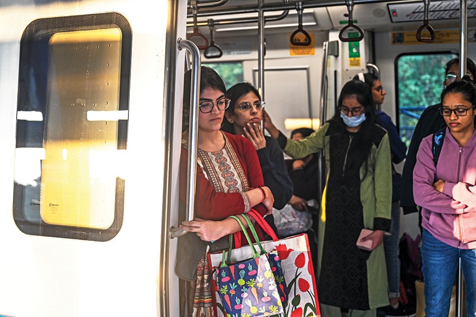 NEW DELHI: Photograph shows, women passengers travel in a women only compartment inside the Delhi metro in New Delhi. Ten years ago the brutal gang rape and murder of a young woman on a Delhi bus horrified the world and shone a spotlight on high rates of sexual violence in India. - AFP