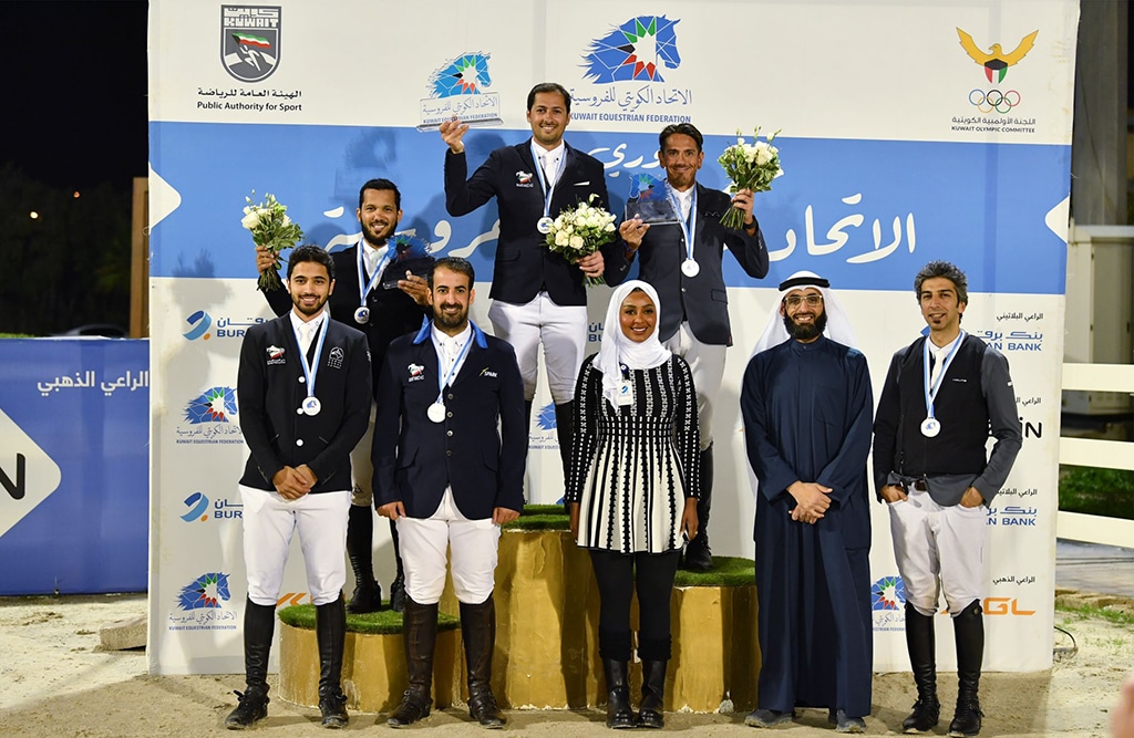Ali Al-Kharafi receiving his award along with other riders.