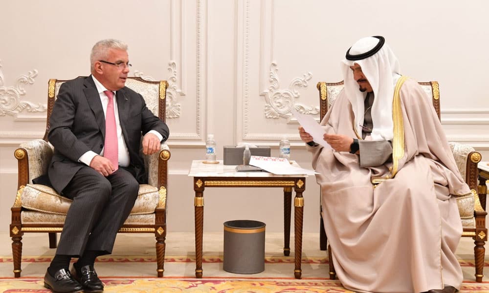 His Highness the Crown Prince's Diwan Chief receives a letter from Palestinian Ambassador to Kuwait