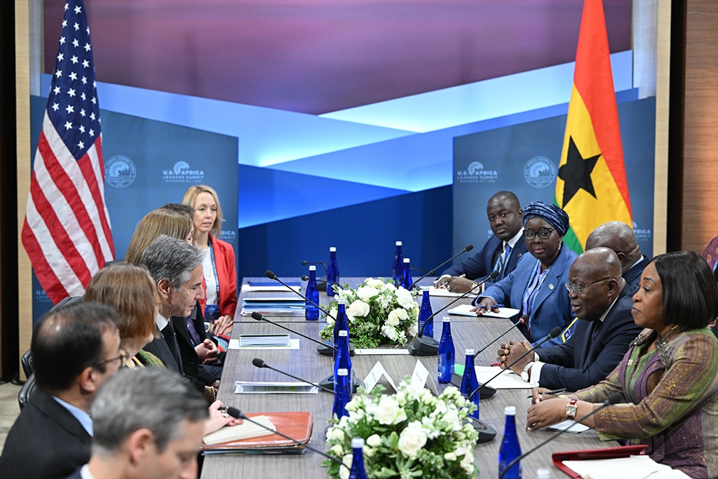 WASHINGTON: US Secretary of State Antony Blinken (third left) meets with Ghana's President Nana Akufo-Addo (second right) during the US-Africa Leaders Summit at the Walter E Washington Convention Center in Washington, DC. – AFP
