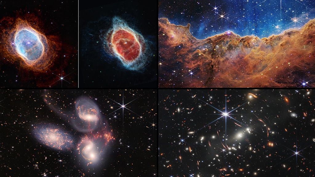 This handout composite image by NASA/ESA shows the dawn of a new era in astronomy has begun as the world gets its first look at the full capabilities of the NASA/ESA/CSA James Webb Space Telescope. – AFP