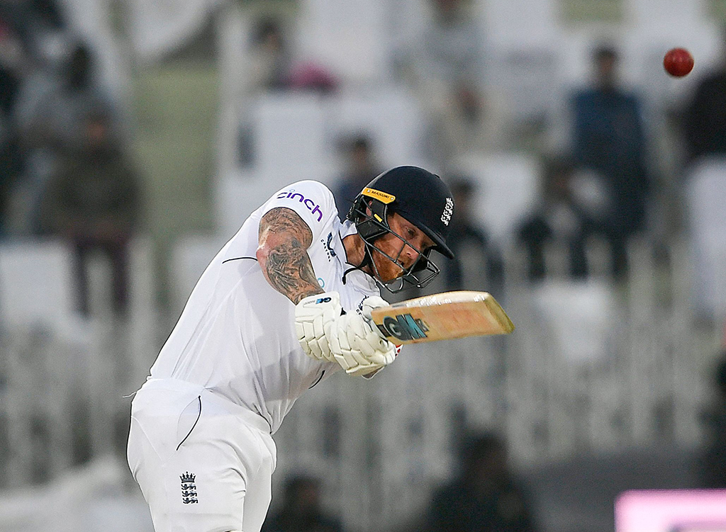 RAWALPINDI: England’s captain Ben Stokes plays a shot during the first day of the first cricket Test match between Pakistan and England on December 1, 2022. – AFP