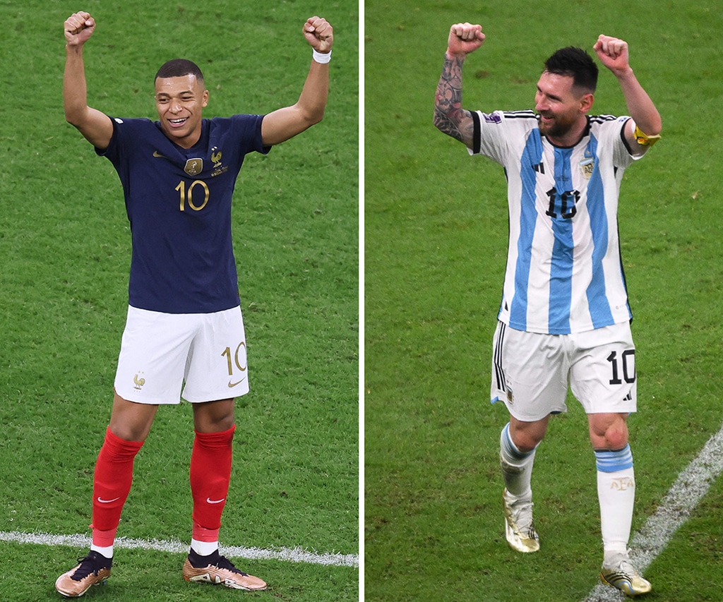 DOHA: This combination of photos shows France’s forward #10 Kylian Mbappe (left) and Argentina’s forward #10 Lionel Mess in Lusail. Argentina will play France in the Qatar 2022 World Cup football final match in Doha on December 18, 2022. – AFP