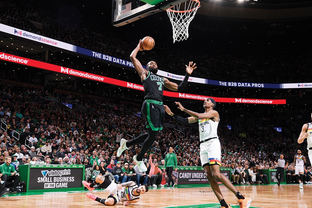 BOSTON: Jaylen Brown #7 of the Boston Celtics drives to the basket during the game against the Minnesota Timberwolves on December 23, 2022.- AFP