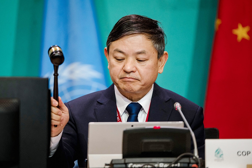 MONTREAL: Chinese Ecology and Environment Minister Huang Runqiu bangs the gavel at the United Nations Biodiversity Conference (COP15) on Dec 19, 2022. - AFP