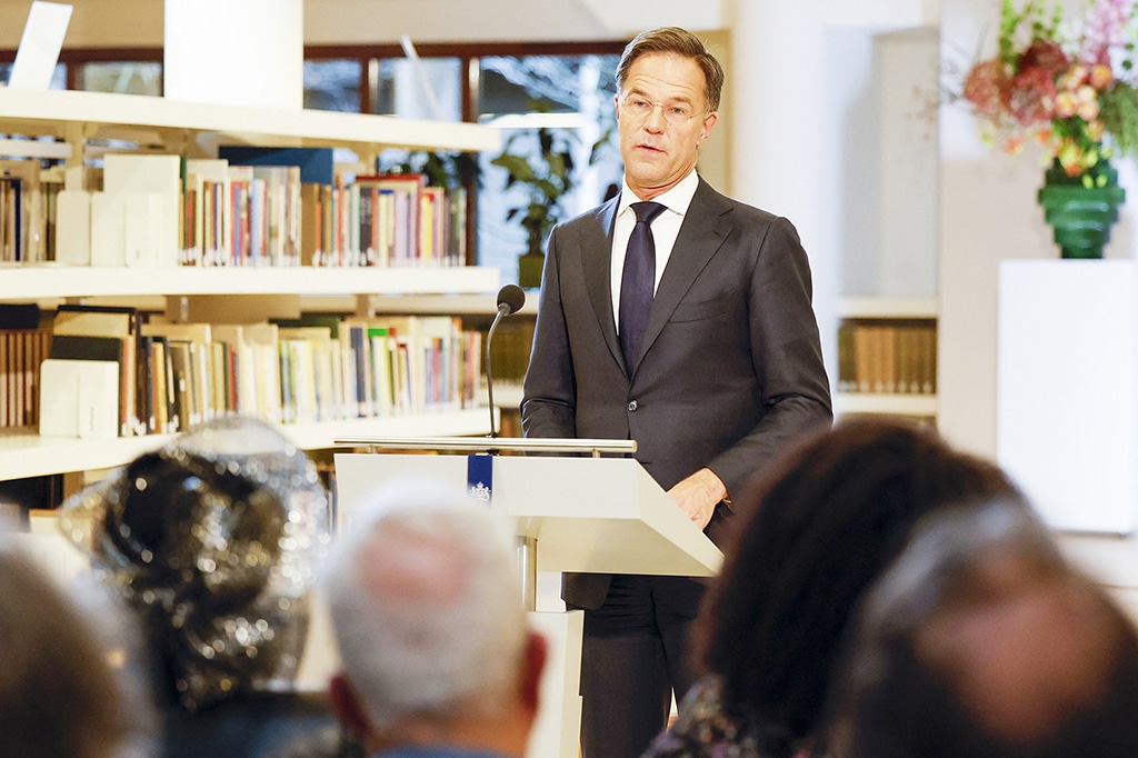 THE HAGUE: Dutch Prime Minister Mark Rutte addresses a speech on the Netherlands' involvement in slavery at the National Archives on Dec 19, 2022. - AFP