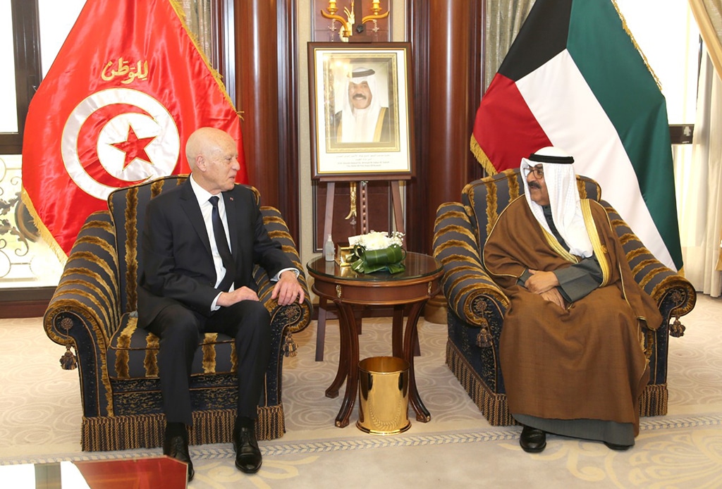 RIYADH: HH the Crown Prince Sheikh Mishal Al-Ahmad Al-Jaber Al-Sabah receives Tunisian President Kais Saied.