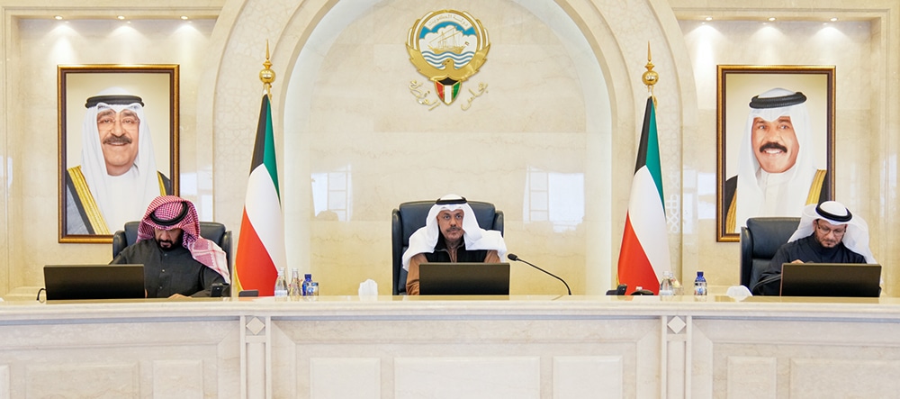 KUWAIT: His Highness the Prime Minister Sheikh Ahmad Nawaf Al-Ahmad Al-Sabah presides over the Cabinet meeting at Sief Palace on Monday.— KUNAn
