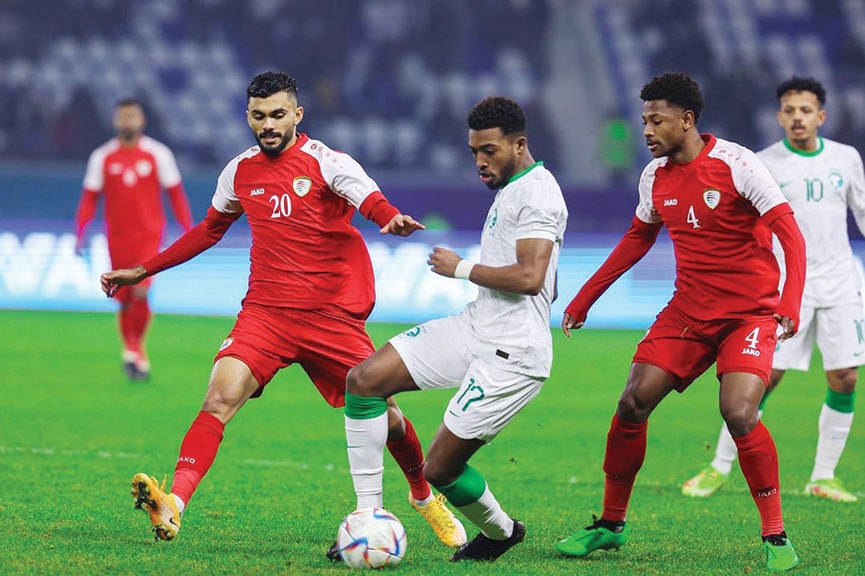 BASRA: Oman and Saudi players vie for the ball on Jan 12, 2023.