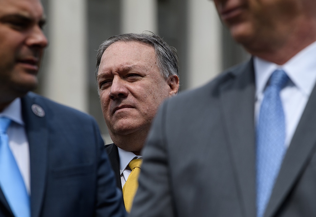 WASHINGTON: File photo taken shows former US Secretary of State Mike Pompeo looks on during a press conference of the Republican Study Group to introduce their Maximum Pressure Act against Iran. Pompeo wrote in a book published January 24, 2023 that India and Pakistan came close to nuclear war in 2019 and that US intervention prevented escalation.-AFP