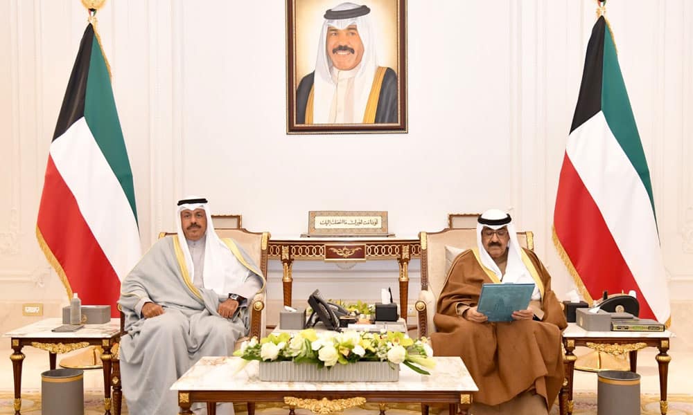His Highness the Crown Prince Sheikh Mishal Al-Ahmad Al-Jaber Al-Sabah receives His Highness the Prime Minister Sheikh Ahmad Nawaf Al-Ahmad Al-Sabah